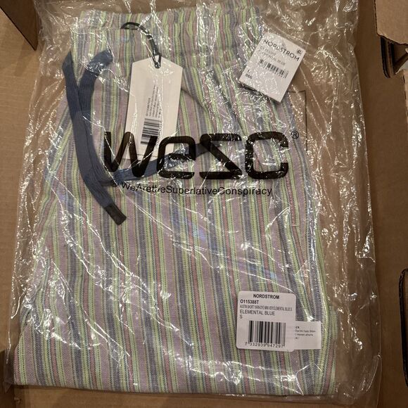 Conspiracy By Wesc Shorts Men Small Stripe Pink Green Drawstring Nordstrom New - Picture 3 of 5